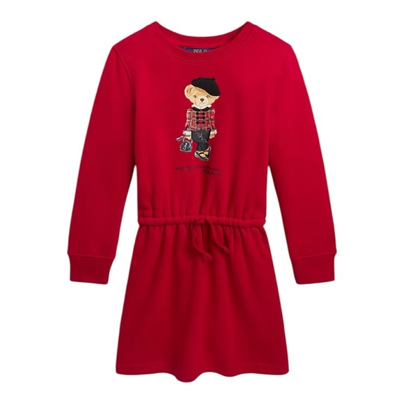 POLO RALPH LAUREN‎ Red Bear Fleece Dress Girl Size L XL Winter Drawstring Beret - Picture 8 of 8